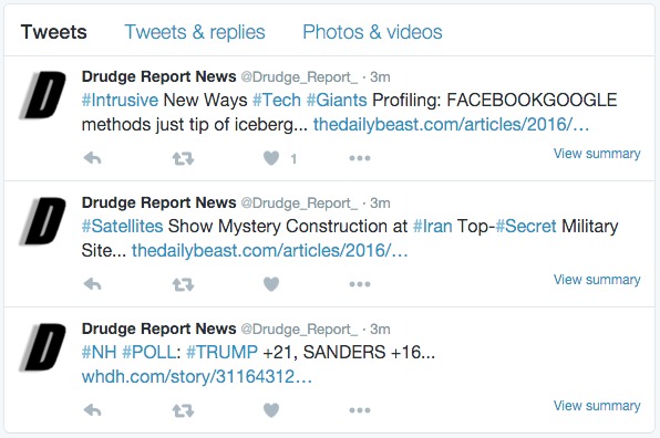 Drudge Report Tweets