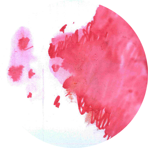 Six small blood marks and one very large blood mark on paper used to represent data
